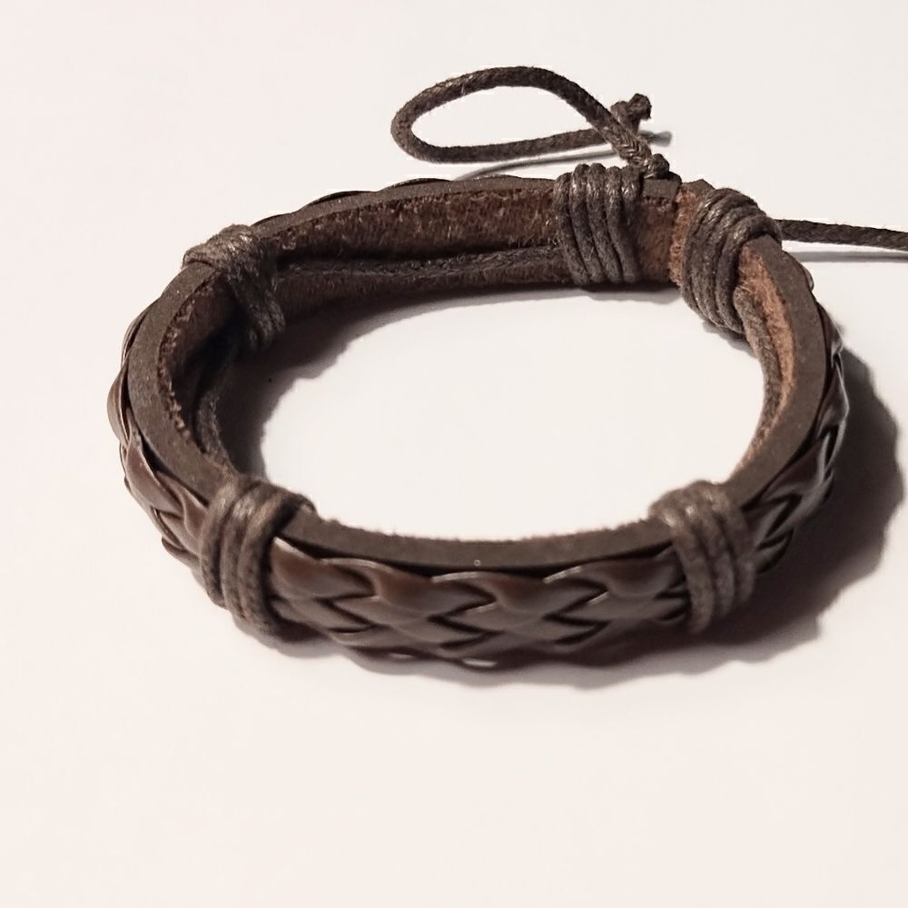 Men's leather bracelet braided brown new d11
